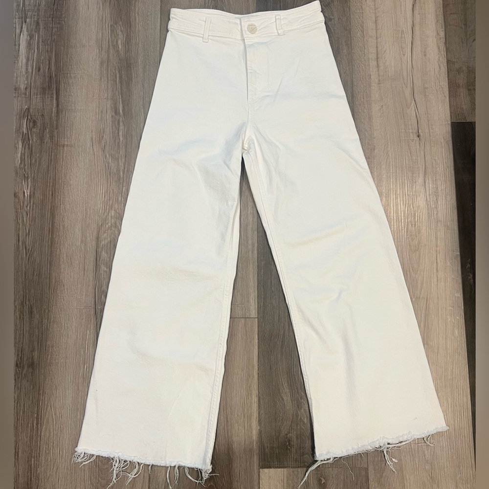 Zara The Marine Straight White Flare Wide-Leg Jeans